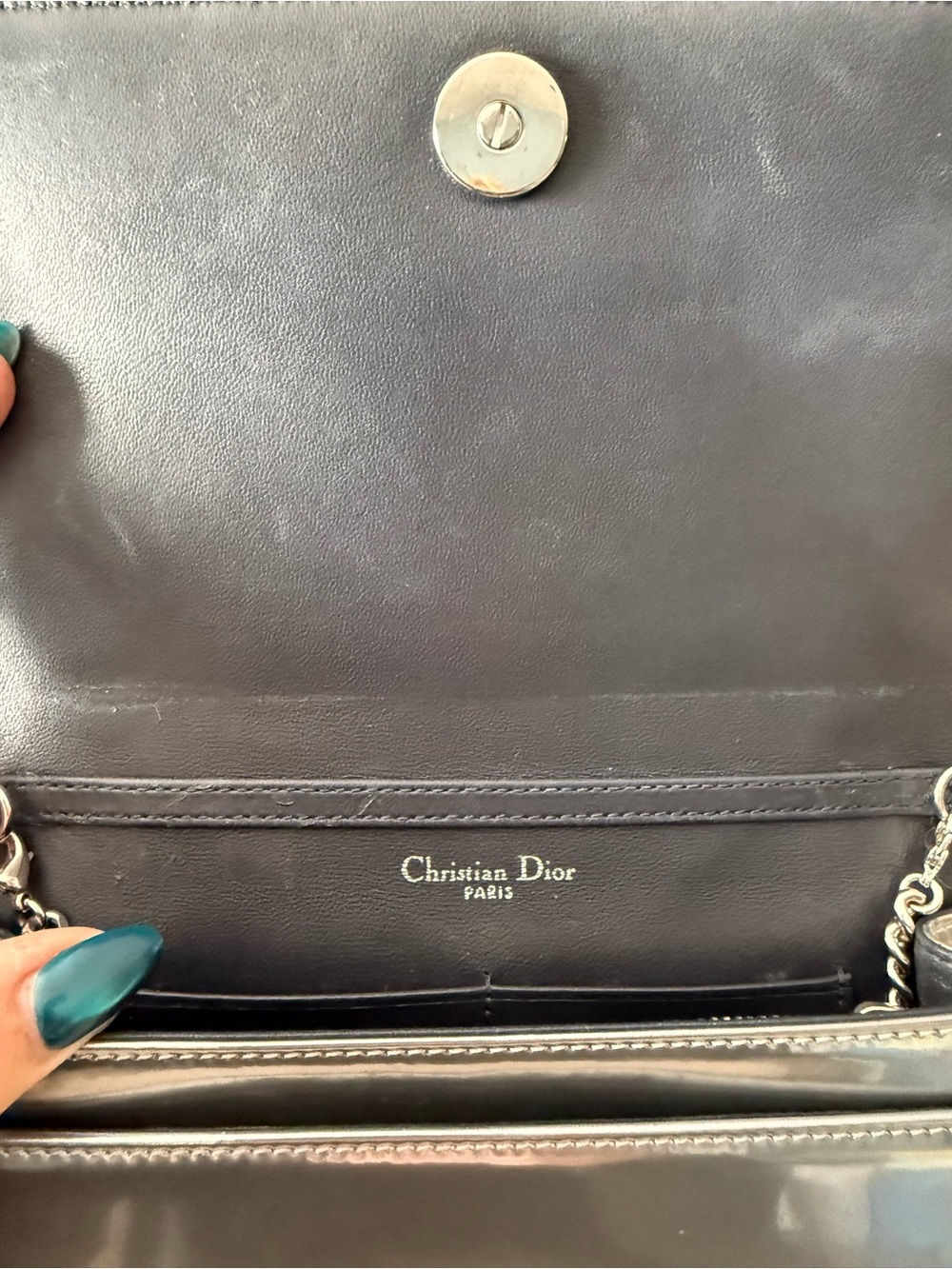Silver Dior Diorama Micro Cannage Wallet on Chain - Picture 5 of 11